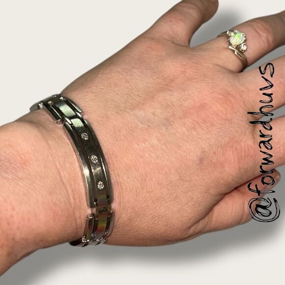 Stainless Steel Men’s 316L Bracelet Marked 10K WGD with 3 Authentic Diamonds - Picture 4 of 14